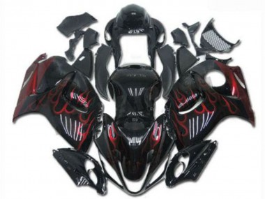 Acheter Carénages Moto Suzuki GSXR 1300 Hayabusa 2008-2020 - Noir Brillant Rouge Flamme