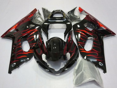 Acheter Carénages Moto Suzuki GSXR 600 / GSXR 750 2001-2003 - Noir Brillant Rouge Flamme