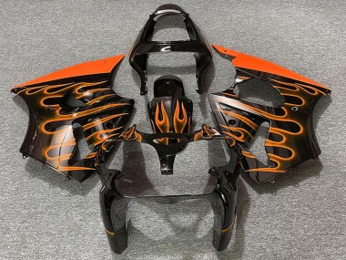 Acheter Carénages Moto Kawasaki ZX6R 2000-2002 - Noir Brillant Orange Flamme