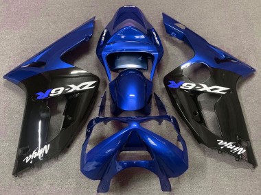 Acheter Carénages Moto Kawasaki ZX6R 2003-2004 - Bleu Noir Brillant