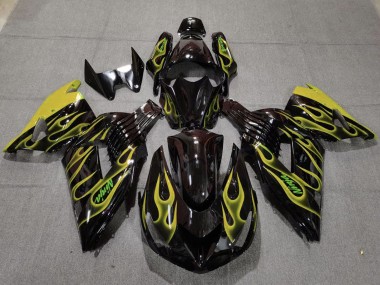 Acheter Carénages Moto Kawasaki ZX14R 2006-2011 - Noir Brillant Jaune Flamme