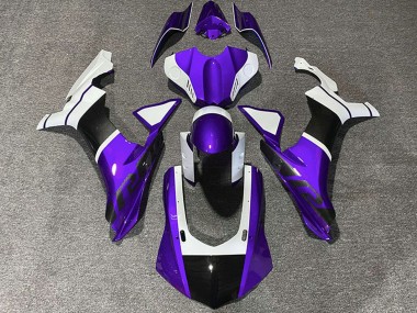 Acheter Carénages Moto Yamaha R1 2015-2019 - Blanc Violet Fibre de Carbone Accents