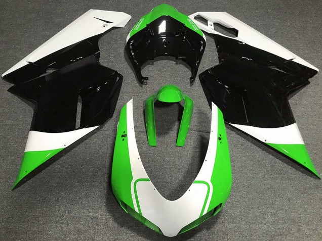 Carénages Moto Ducati 848 1098 1198 2007-2014 - Blanc Vert Noir Brillant