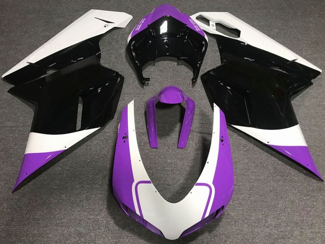Carénages Moto Ducati 848 1098 1198 2007-2014 - Blanc Violet Noir Brillant
