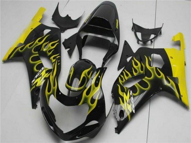 Acheter Carénages Moto Suzuki GSXR 600/750 2001-2003 - Noir Brillant Jaune Flamme