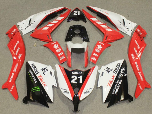 Carénages Moto Yamaha TMAX530 2012-2014 - Blanc Rouge Noir Monstre 21