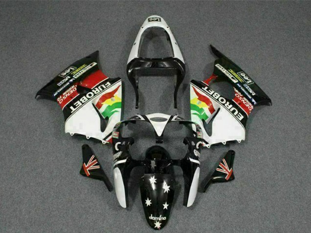 Carénages Moto Kawasaki ZX6R 2000-2002 - Blanc Rouge Jaune Vert Noir Brillant Étoile EuroBet