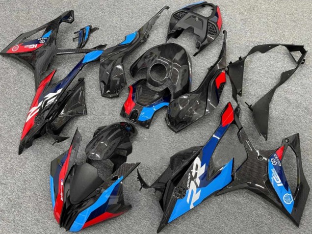 Carénages Moto BMW S1000RR 2019-2022 - Noir Bleu Rouge Fibre de Carbone