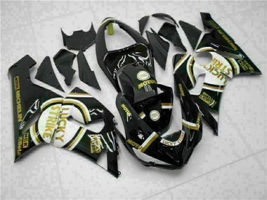 Acheter Carénages Moto Kawasaki ZX6R 2005-2006 - Noir Brillant Blanc Or Lucky Strike