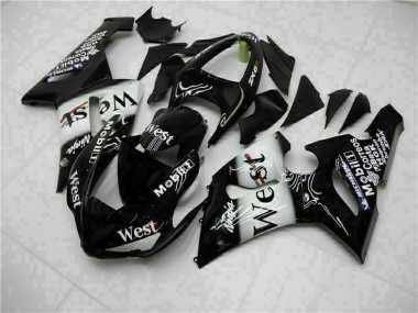 Acheter Carénages Moto Kawasaki ZX6R 2005-2006 - Noir Brillant Blanc West