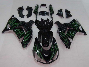 Acheter Carénage Moto Kawasaki ZX14R ZZR1400 2006-2011 - Noir Brillant Vert Flamme