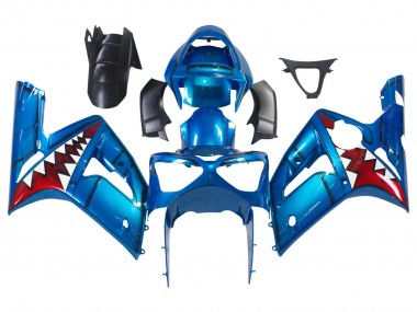 Acheter Carénages Moto Kawasaki ZX6R 2003-2004 - Bleu Blanc Rouge Requin