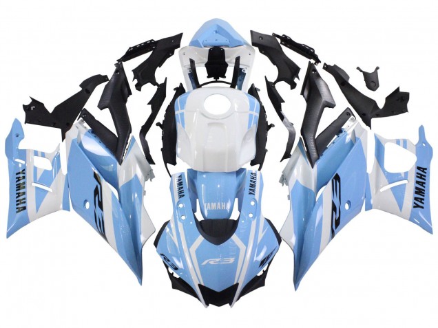 Carénages Moto Yamaha YZF R3/R25 2022-2024 - Blanc Bleu Clair