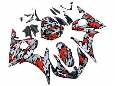 Acheter Carénages Moto Yamaha YZF R6 2003-2004 - Noir Rouge Gris Camouflage