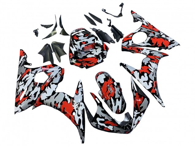 Carénages Moto Yamaha YZF R6S 2006-2009 - Noir Rouge Gris Camouflage