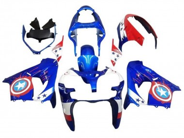 Acheter Carénages Moto Kawasaki ZX9R 2000-2001 - Bleu Rouge Captain America Étoile