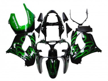 Acheter Carénages Moto Kawasaki ZX9R 2000-2001 - Noir Brillant Vert Flamme Blanc
