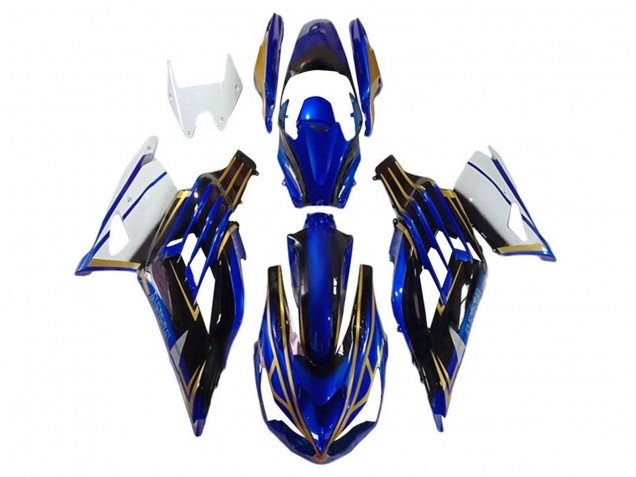 Carénages Moto Kawasaki ZX14R ZZR1400 2012-2024 - Blanc Or Bleu Noir Bande