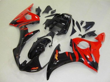 Acheter Carénages Moto Yamaha YZF R6 2003-2004 - Noir Brillant Rouge Flamme
