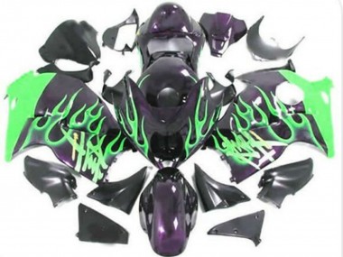 Acheter Carénages Moto Suzuki GSXR 1300 Hayabusa 1996-2007 - Noir Brillant Vert Flamme