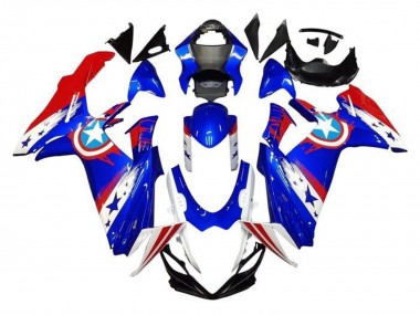 Acheter Carénages Moto Suzuki GSXR 600 / GSXR 750 2011-2024 - Bleu Blanc Rouge Captain America