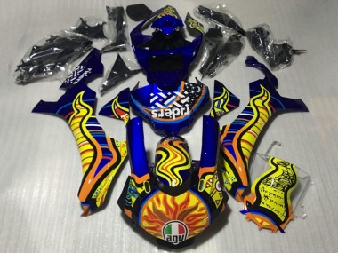 Acheter Carénages Moto Yamaha YZF 1000 R1 2015-2019 - Bleu Jaune Orange Tribal Sun