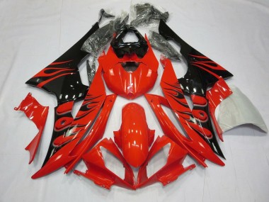 Acheter Carénages Moto Yamaha YZF R6 2008-2016 - Rouge Noir Brillant Flamme