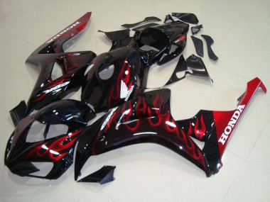 Acheter Kits Carénage Moto Honda CBR1000RR 2006-2007 - Noir Brillant Rouge Flamme