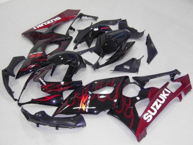 Acheter Carénages Moto Suzuki GSXR 1000 2005-2006 - Noir Brillant Rouge Flamme