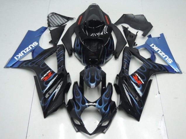 Kits Carénage Moto Suzuki GSXR 1000 2007-2008 - Noir Brillant Bleu Flamme