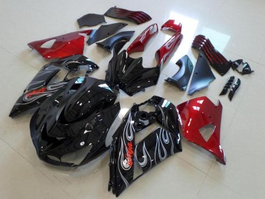 Acheter Carénages Moto Kawasaki ZX14R ZZR1400 2006-2011 - Rouge Noir Brillant Argent Flamme