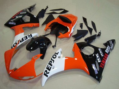 Acheter Carénages Moto Yamaha YZF R6 2003-2004 - Orange Blanc Noir Brillant Repsol