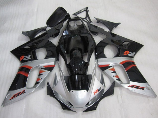 Carénages Moto Yamaha YZF R6 1998-2002 - Argent Rouge Noir Brillant