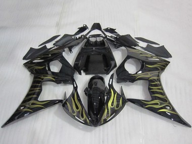 Acheter Carénages Moto Yamaha YZF R6 2003-2004 - Noir Brillant Or Flamme