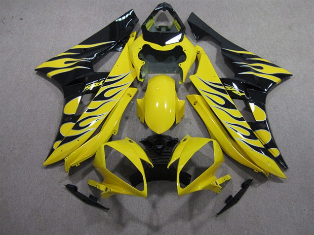 Carénages Moto Yamaha YZF R6 2006-2007 - Jaune Noir Flamme