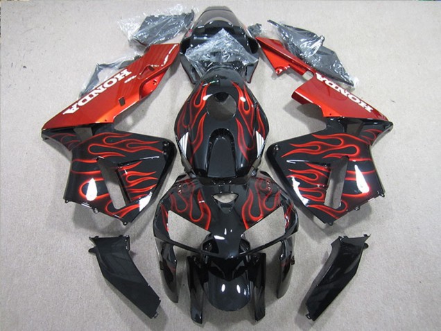 Kits Carénage Moto ABS Honda CBR600RR 2005-2006 - Noir Brillant Rouge Flamme