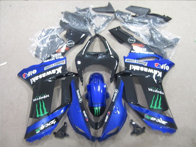 Carénages Moto Kawasaki ZX6R 2007-2008 - Noir Bleu Vert Monstre