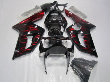Acheter Carénage Moto Kawasaki ZX6R 2003-2004 - Noir Brillant Rouge Flamme