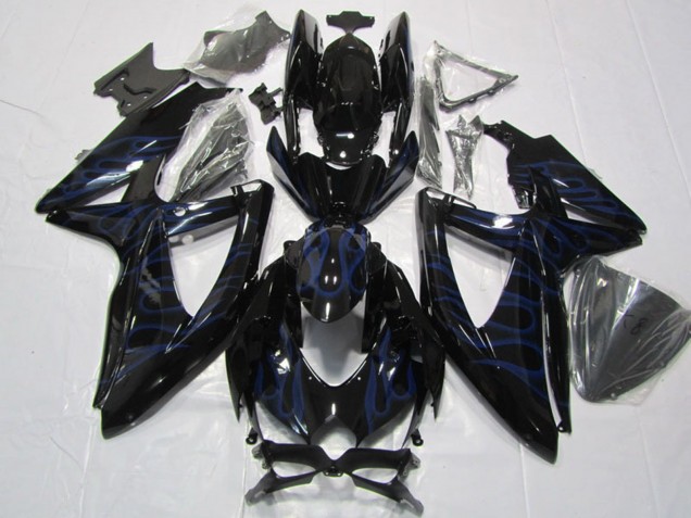 Carénages Moto Suzuki GSXR 600 2008-2010 - Noir Brillant Bleu Flamme