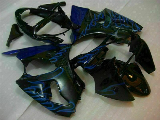 Carénage ZX6R 2000-2002 - Noir avec Bleu Flamme Carénage ZX6R 2000-2002 - Noir avec Bleu Flamme