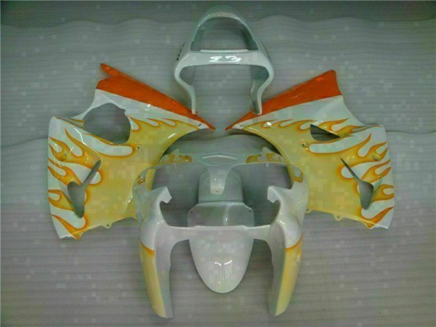 Carénage ZX6R 2000-2002 - Blanc Jaune Flamme Carénage ZX6R 2000-2002 - Blanc Jaune Flamme