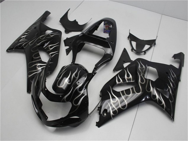 Carénage GSXR 600 / 750 K1 K2 K3 2001-2003 - Noir Blanc Flamme
