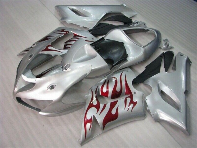 Carénage ZX6R 2005-2006 - Argent Rouge Flamme Carénage ZX6R 2005-2006 - Argent Rouge Flamme