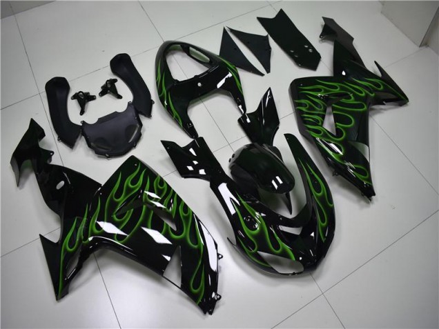 Carénage ZX10R 2006-2007 - Noir Vert Flamme