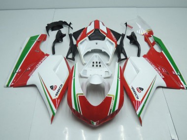 Acheter Carénage Ducati 848 1098 1198 2007-2014 - Blanc et Rouge avec Vert Bande
